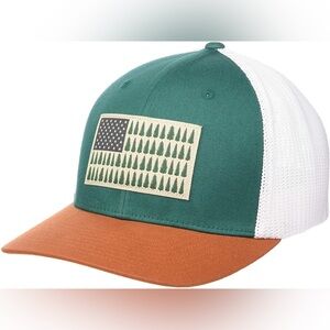 Columbia Hat Cap Stretch Flex Mens Green PFG Fishing Outdoor Mesh Flag